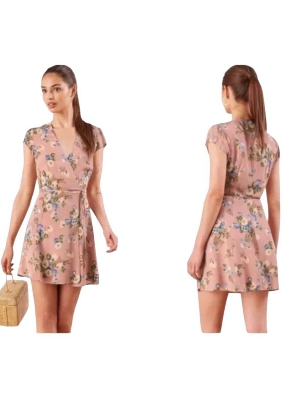 Reformation Dawn Pink Floral Short Wrap Mini Dress Irene Print Size XS